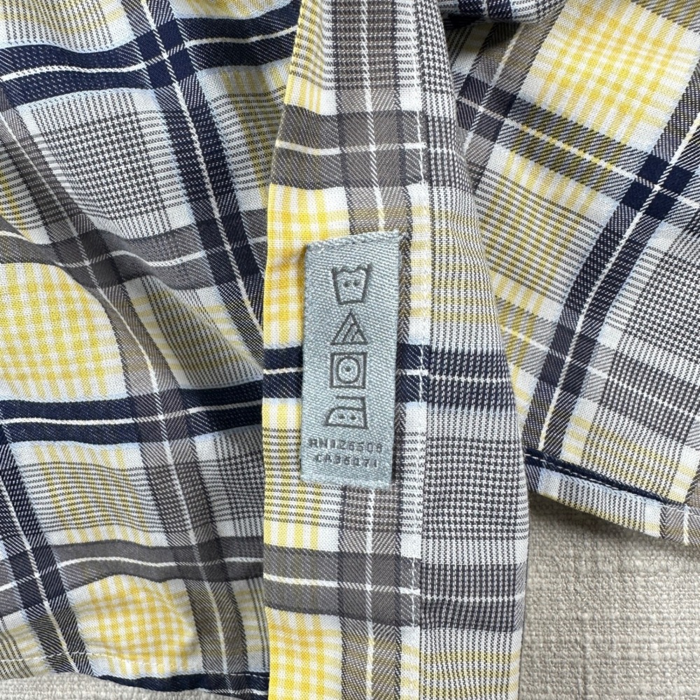 Thomas Dean Button Down Mens Large Yellow Grey Plaid Pima Cotton Long Sleeve - Picture 11 of 13